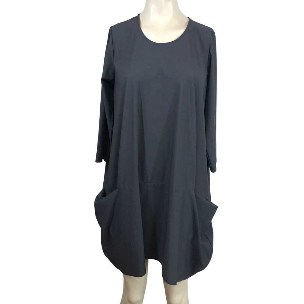 Jason Comfy USA Gray 3/4 Sleeve Oversized Pocket Avant Garde Tunic Dress Small